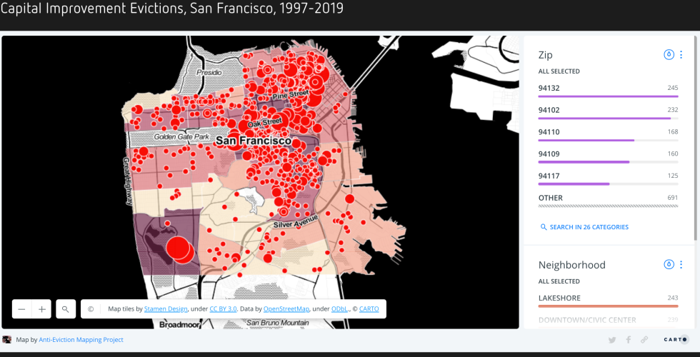 Evictions in San Francisco mapped by the Anti-Eviction Mapping Project