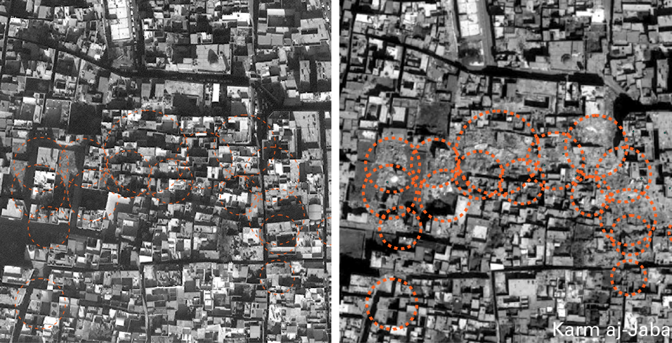 Damage in the Karm aj-Jabal neighborhood identified by Human Rights Watch