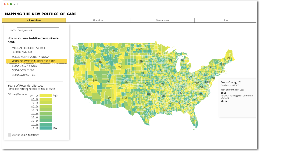 Years of Potential Life Lost by county, percentile ranked within states