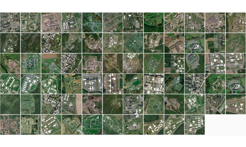 Grid layout of satellite aerial imagery of 26 prisons in New York State